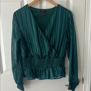 Japana Emerald Green cross front long sleeve blouse size Large